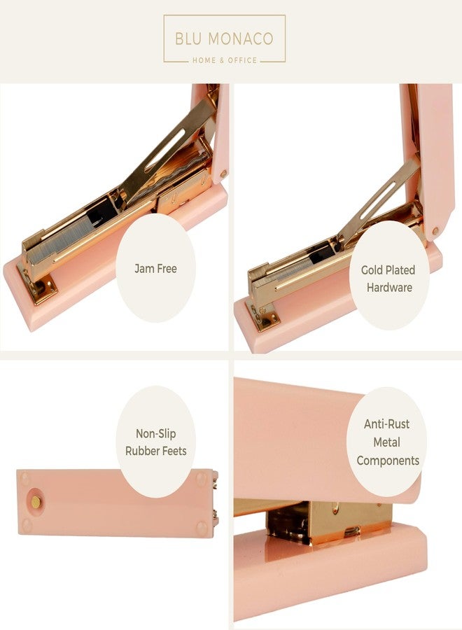 BLU MONACO Pink Stapler | Cute Stylish Desk Stapler with Smooth Metal Mechanism | Aesthetic Office Stapler for Home School Work | Chic Pink Office Supplies | Manual Staplers for Desk - Image 4