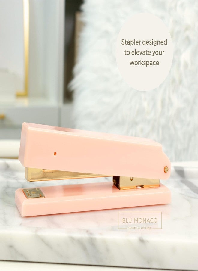 BLU MONACO Pink Stapler | Cute Stylish Desk Stapler with Smooth Metal Mechanism | Aesthetic Office Stapler for Home School Work | Chic Pink Office Supplies | Manual Staplers for Desk - Image 2