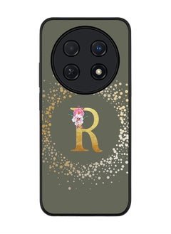 Stylizedd Rugged Black edge case for Huawei nova 12i 4G, Slim fit Soft Cover - Custom Monogram Initial Letter Floral Pattern Alphabet - R (Olive Green)  - Image 1