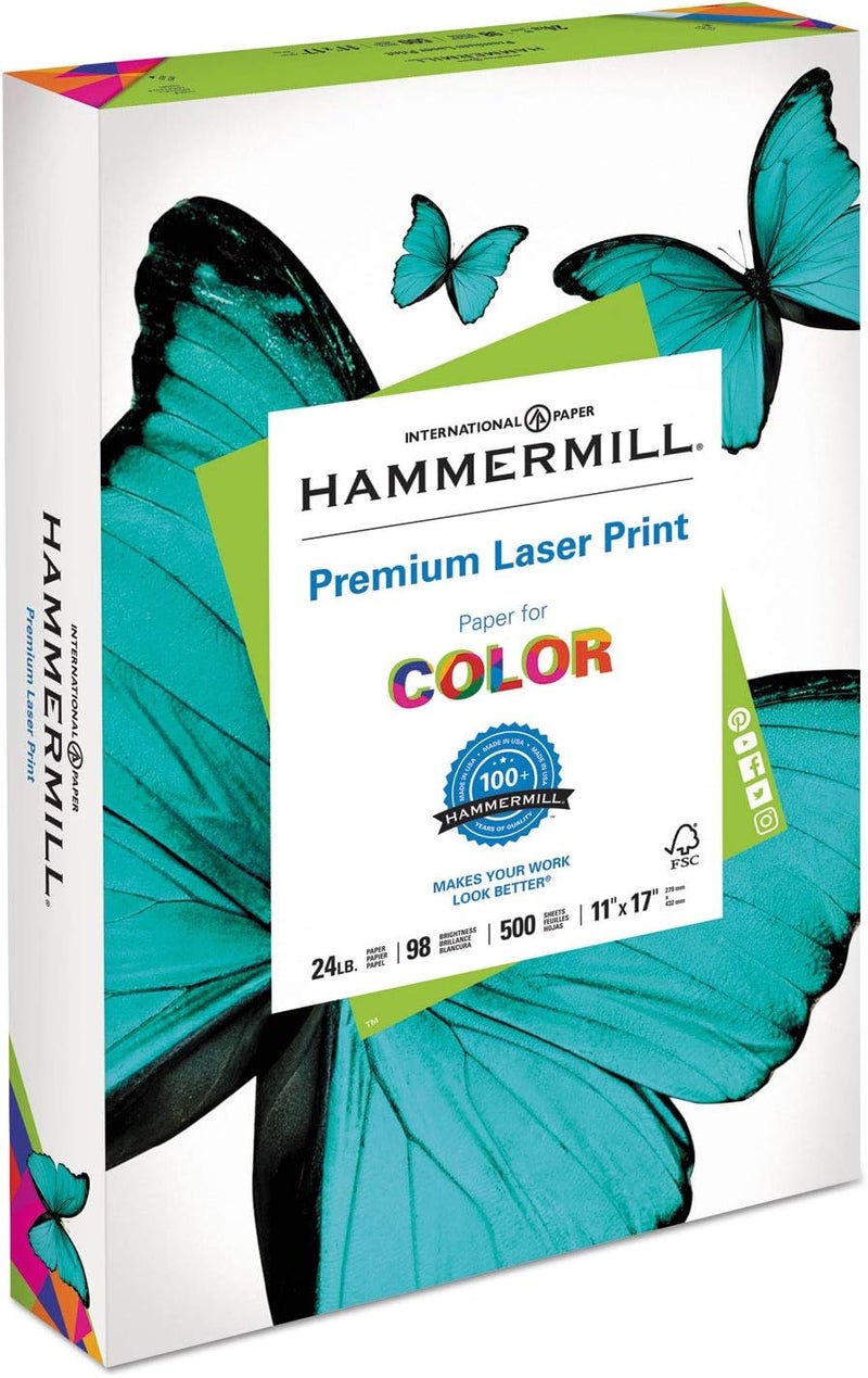 Hammermill 104620 Laser Print Office Paper, 98 Brightness, 24lb, 11 x 17, White, 500 Sheets/Ream - Image 1