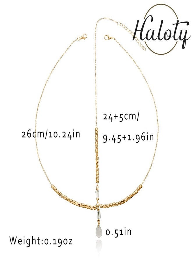 Haloty Boho Wedding Head Chain Egyptian Headchain Crystal Pendant Headpiece Teardrop Beaded Bridal Hair Chain Rhinestone Hair Jewelry for Women(Gold) - Image 2