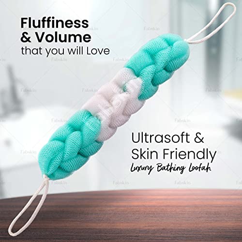 Fabskin Luxury Back Scrubber Loofah Belt for Bathing For Men and Women - Strechable 9 Knots Bath Sponge (AQUA GREEN) - Image 2