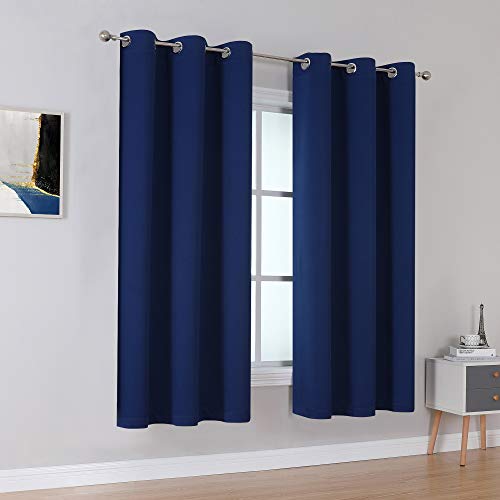 DUALIFE Navy Blue Blackout Curtains 45 Inch Length for Bedroom Thermal Insulated Blue Solid Window Drapes with Grommet Curtains Panels for Living Room Boys Kids Room 38x45 Inches Long - Image 2