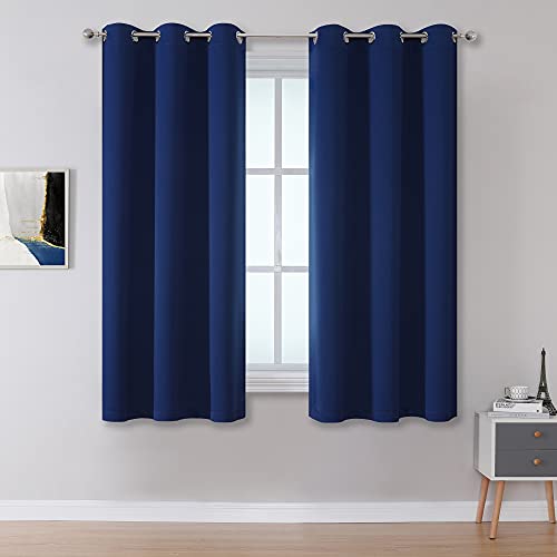 DUALIFE Navy Blue Blackout Curtains 45 Inch Length for Bedroom Thermal Insulated Blue Solid Window Drapes with Grommet Curtains Panels for Living Room Boys Kids Room 38x45 Inches Long - Image 1