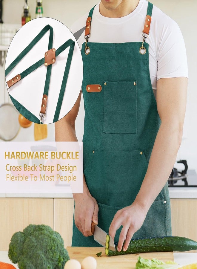 Aoomzoon Canvas Aprons for Men Chef Apron, Work Apron with Large Pockets - Durable 16oz Heavy Duty Cross Back, BBQ, Cooking (Green, 1 Pack) - Image 2