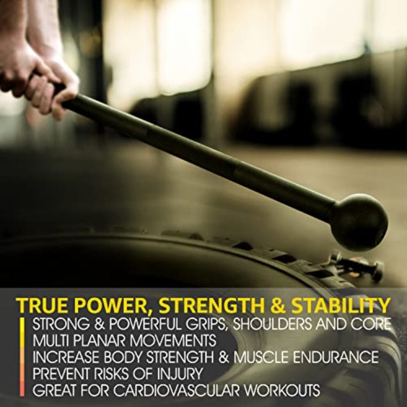 Strength training steel mace bell for shoulders, grips, forearms workouts; black powder-coated finish; durable forged steel; ergonomic grip design - Image 5