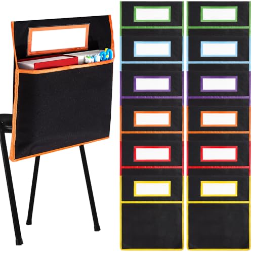 gisgfim 12 Pcs Chair Pockets for Classroom 19 x 17 inch Chair Sacks for Classroom Chairs Seat Back Organizer with Name Tag Chairback Pocket Chart for School Home Classroom Preschool Daycare Supplies - Image 1