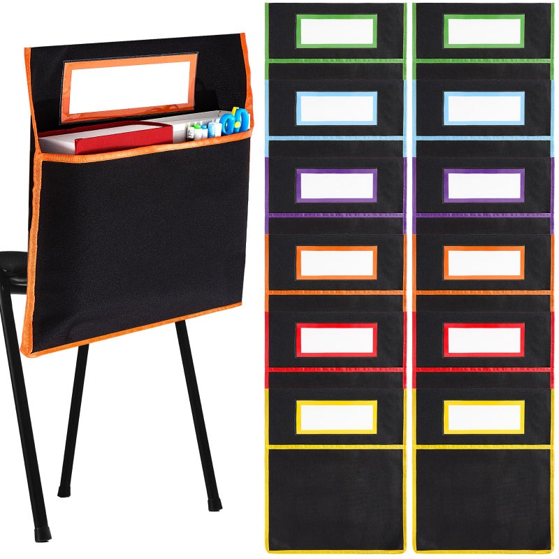 gisgfim 12 Pcs Chair Pockets for Classroom 19 x 17 inch Chair Sacks for Classroom Chairs Seat Back Organizer with Name Tag Chairback Pocket Chart for School Home Classroom Preschool Daycare Supplies - Image 2