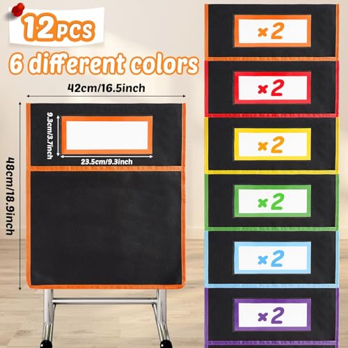 gisgfim 12 Pcs Chair Pockets for Classroom 19 x 17 inch Chair Sacks for Classroom Chairs Seat Back Organizer with Name Tag Chairback Pocket Chart for School Home Classroom Preschool Daycare Supplies - Image 3