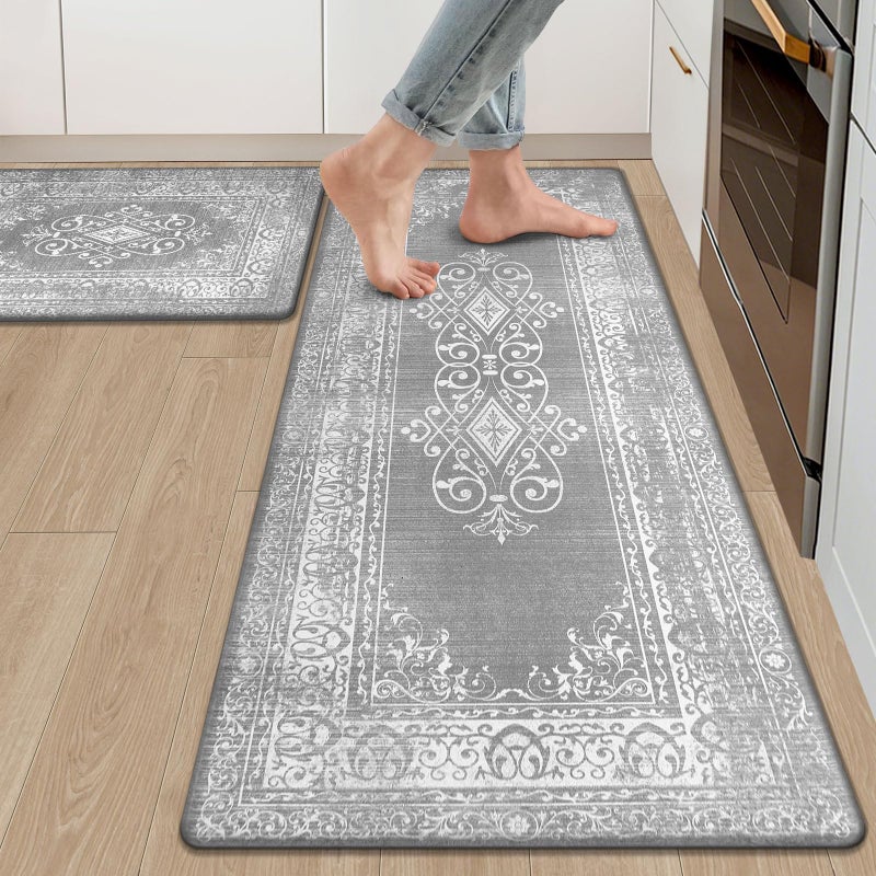 Ileading Anti Fatigue Kitchen Rugs Sets of 2 Cushioned Kitchen Mats for Floor Waterproof Kitchen Mat Set Non Slip Comfort Standing Mat for Kitchen Office Sink Laundry