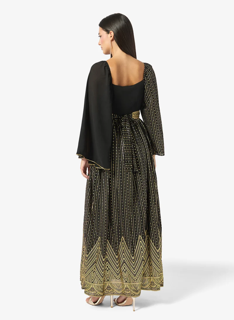 Khizana Foil Print Dress With Flare Sleeve