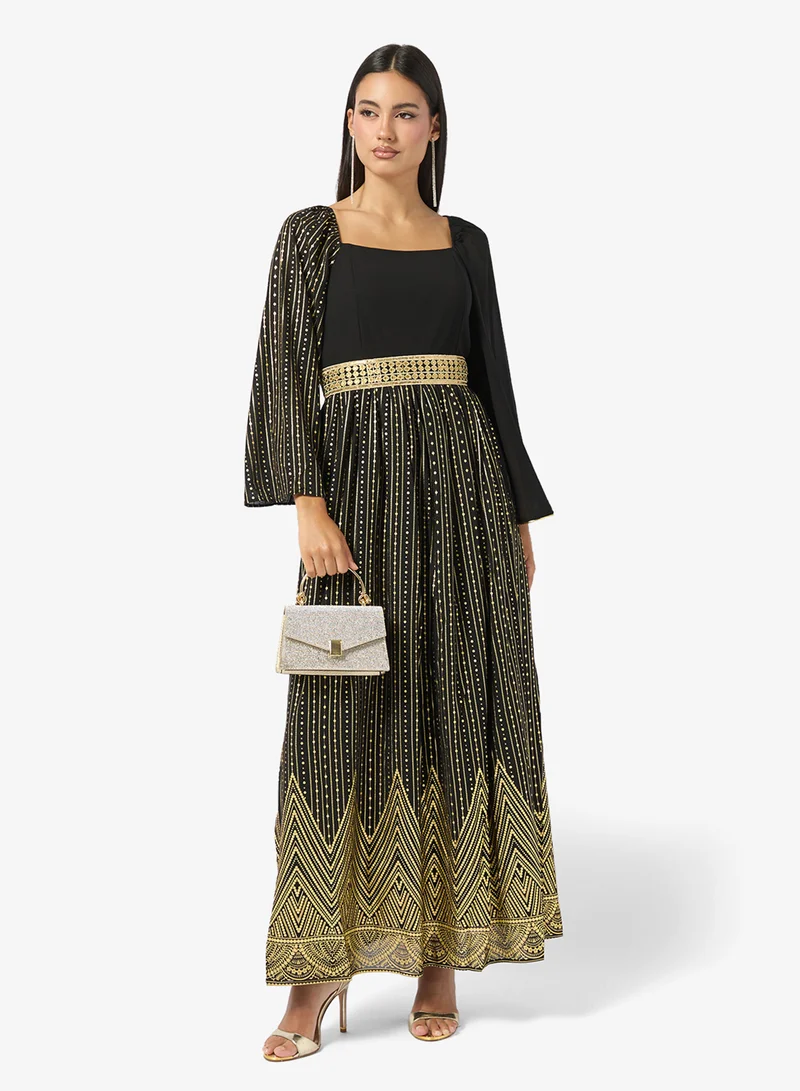 Khizana Foil Print Dress With Flare Sleeve