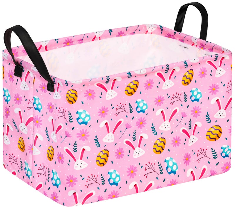 ACMUUNI Easter Eggs Gift Pink Rabbit Shelf Basket Clothes Laundry Storage Box Storage Bins Bunny Basket Laundry Hamper with Handles - Image 2