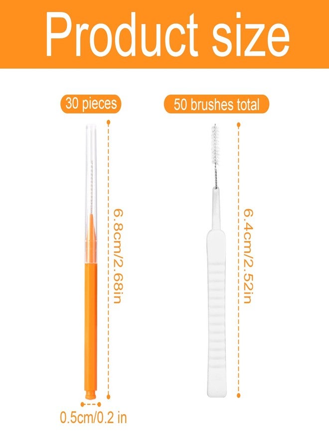 lasuroa 80pcs Shower Head Cleaner Picks Tools, Including 30 Cleaning Brushes & 50 Showerhead Hole Brushes Practical Unclogger Tools for Small Holes Sink Gaps (Orange, White - Image 2