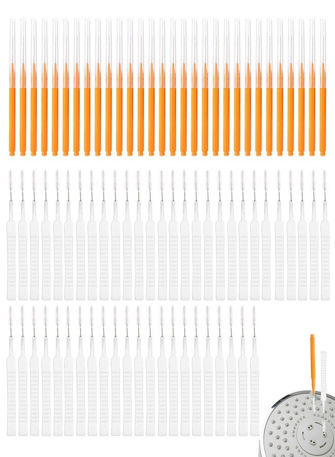 lasuroa 80pcs Shower Head Cleaner Picks Tools, Including 30 Cleaning Brushes & 50 Showerhead Hole Brushes Practical Unclogger Tools for Small Holes Sink Gaps (Orange, White - Image 1