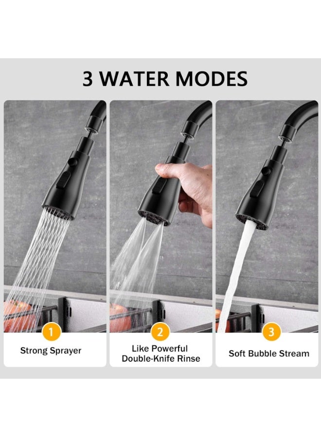 رأس صنبور مطبخ متعدد الوظائف أسود مطفي قابل للدوران 360 درجة، مع مفصل كروي حر، أزرار للتحكم في أوضاع تدفق المياه المتعددة، تقنية منع التناثر، محولات وحلقات سيليكون مانعة للتسريب، مناسب لأغلب صنابير المطابخ القياسية، مثالي لغسل الأواني، الحوض، الخضروات والفواكه، توفير المياه، مقاوم للصدأ، بلاستيك ABS عالي الجودة، صنبور احترافي عصري ومرن - Image 5