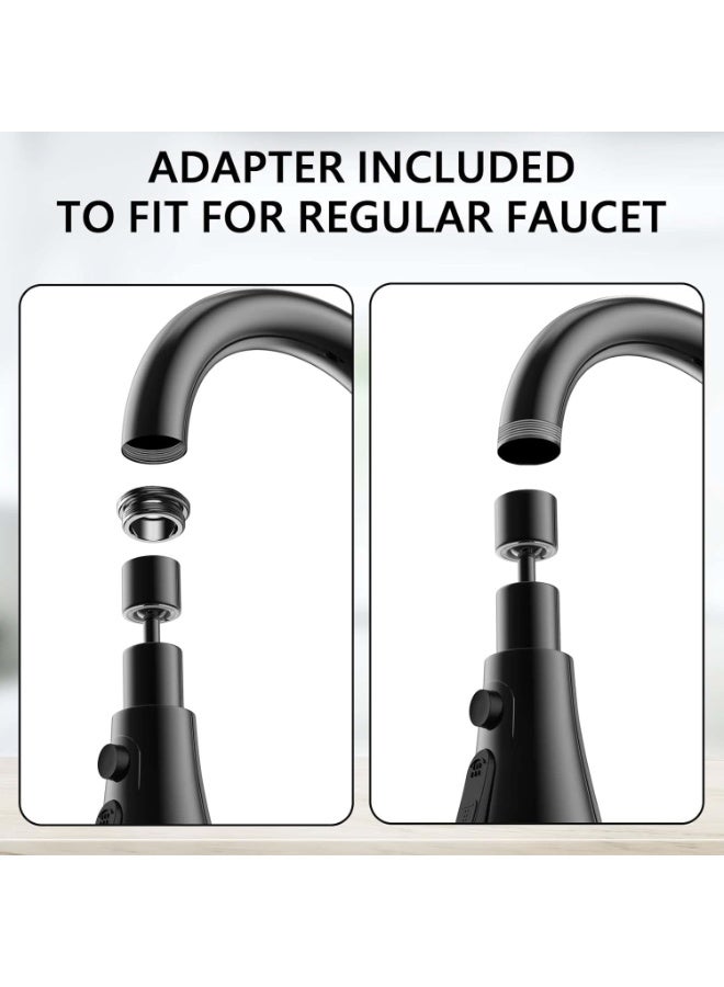 رأس صنبور مطبخ متعدد الوظائف أسود مطفي قابل للدوران 360 درجة، مع مفصل كروي حر، أزرار للتحكم في أوضاع تدفق المياه المتعددة، تقنية منع التناثر، محولات وحلقات سيليكون مانعة للتسريب، مناسب لأغلب صنابير المطابخ القياسية، مثالي لغسل الأواني، الحوض، الخضروات والفواكه، توفير المياه، مقاوم للصدأ، بلاستيك ABS عالي الجودة، صنبور احترافي عصري ومرن - Image 4