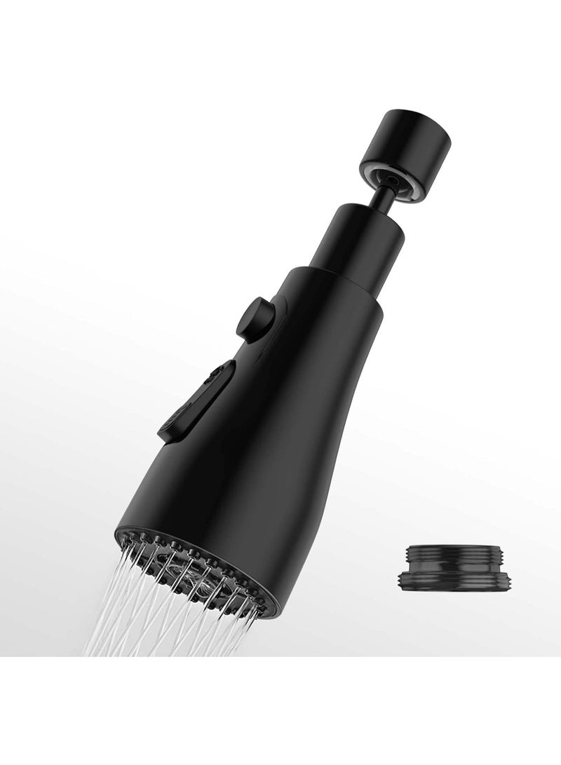 رأس صنبور مطبخ متعدد الوظائف أسود مطفي قابل للدوران 360 درجة، مع مفصل كروي حر، أزرار للتحكم في أوضاع تدفق المياه المتعددة، تقنية منع التناثر، محولات وحلقات سيليكون مانعة للتسريب، مناسب لأغلب صنابير المطابخ القياسية، مثالي لغسل الأواني، الحوض، الخضروات والفواكه، توفير المياه، مقاوم للصدأ، بلاستيك ABS عالي الجودة، صنبور احترافي عصري ومرن - Image 2