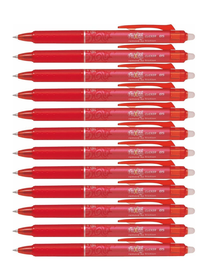 Frixion Clicker 12-Piece Frixion Clicker Erasable Ball Pen 0.5mm Tip Red Ink  - Image 1