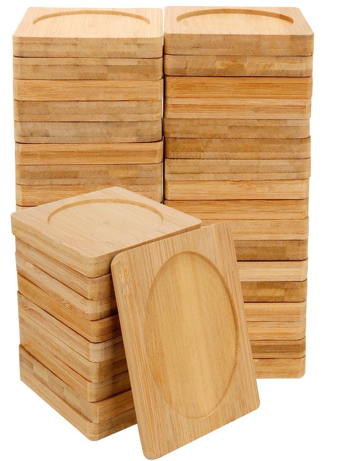 SHEUTSAN 60 PCS 3.7 Inches Bamboo Coasters, Square Wood Coasters, Bamboo Tray Saucer for Drinks, Crafts, Succulents - Image 1