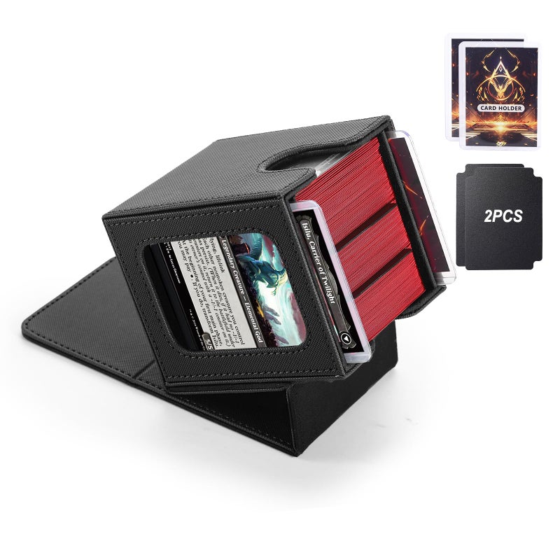 Stepane MTG Deck BoxDouble Display WindowCommander Deck Box Fits 120 Single Sleeved CardsPU Leather Magnetic Closure Card Box with 2 Dividers2 Toploaders for TCGCCGBlack - Image 2