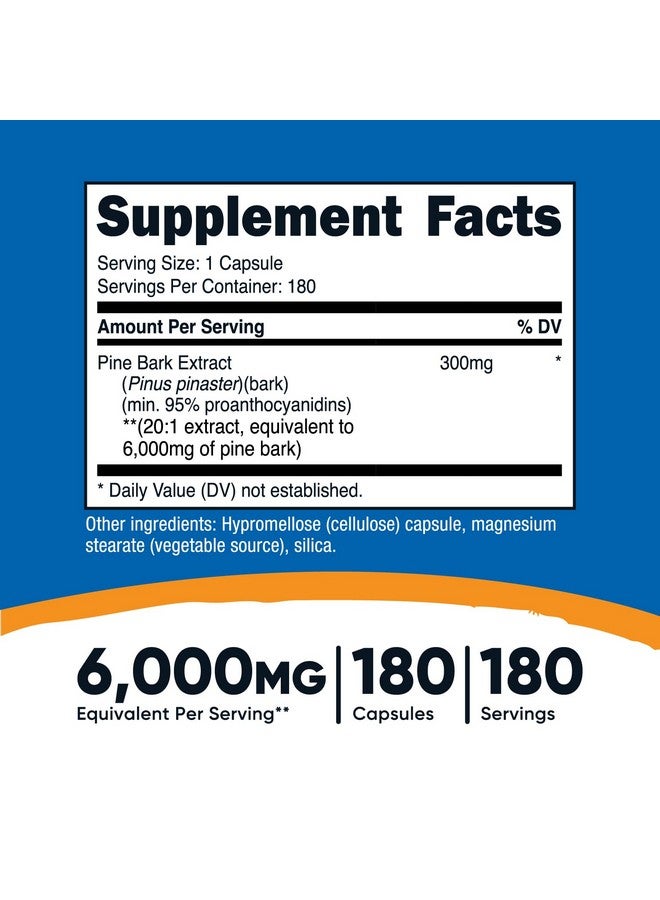 Nutricost Pine Bark Extract 6000mg Equivalent (from 300mg of 20:1 Extract), 180 Capsules, Standardized to Contain 95% Proanthocyanidins - Vegetarian, Non-GMO and Gluten Free - Image 2