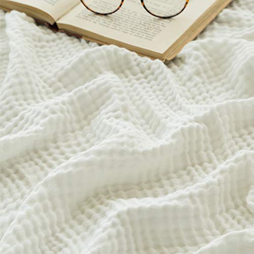EMME Cotton Bed Blankets White Blankets for Bed Muslin Twin Blanket 60"x80" Lightweight Soft Twin Blanket All Season Gauze Blanket - Image 1