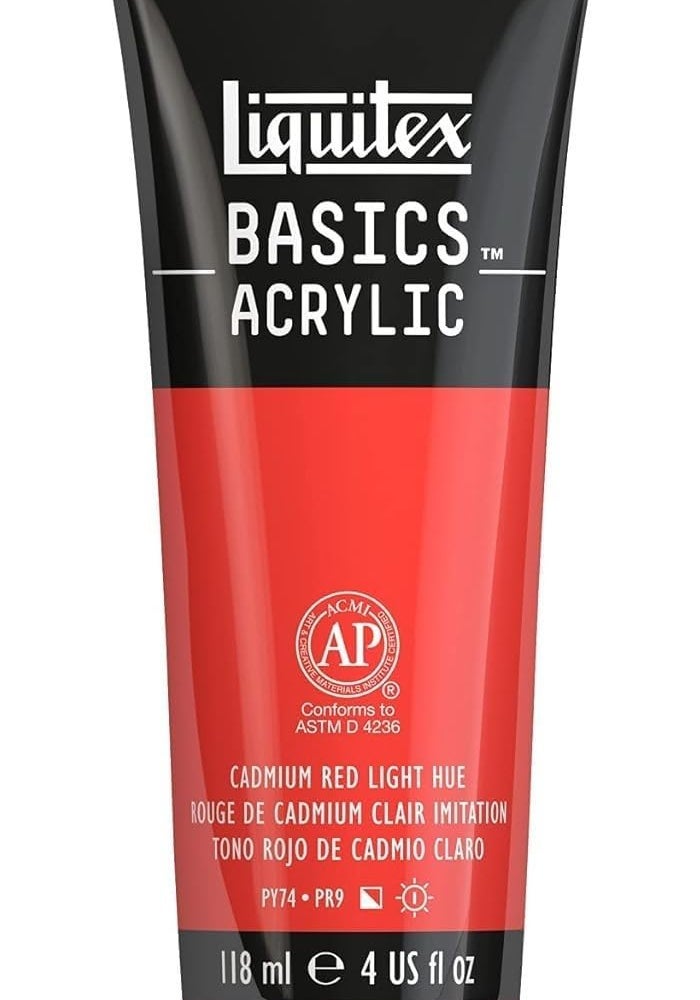 Liquitex BASICS Acrylic Paint - 118ml (4-oz) Tube in Cadmium Red Light Hue - Image 1