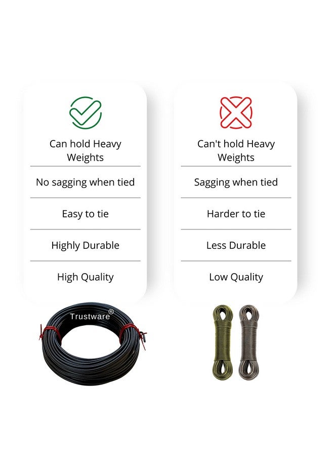Trustware Rope Wire for Cloth Drying & Hanging Clothes-Clothesline for Home & Outside Usage | Heavy Gauge | Rust Proof | No Hook or Pulley | No Sagging | Easy to Tie | Length-22 Meters (Black). - Image 4