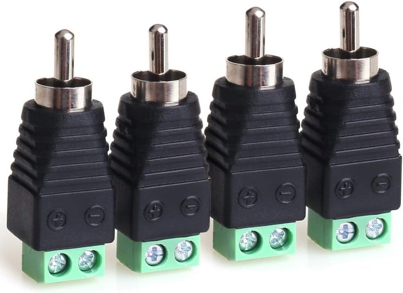 MOBOREST RCA Cable Audio Adapter, Phono Male to AV Screw Terminal Audio Speaker Wire Connector (Solder Free RCA Male-4pack) - Image 1