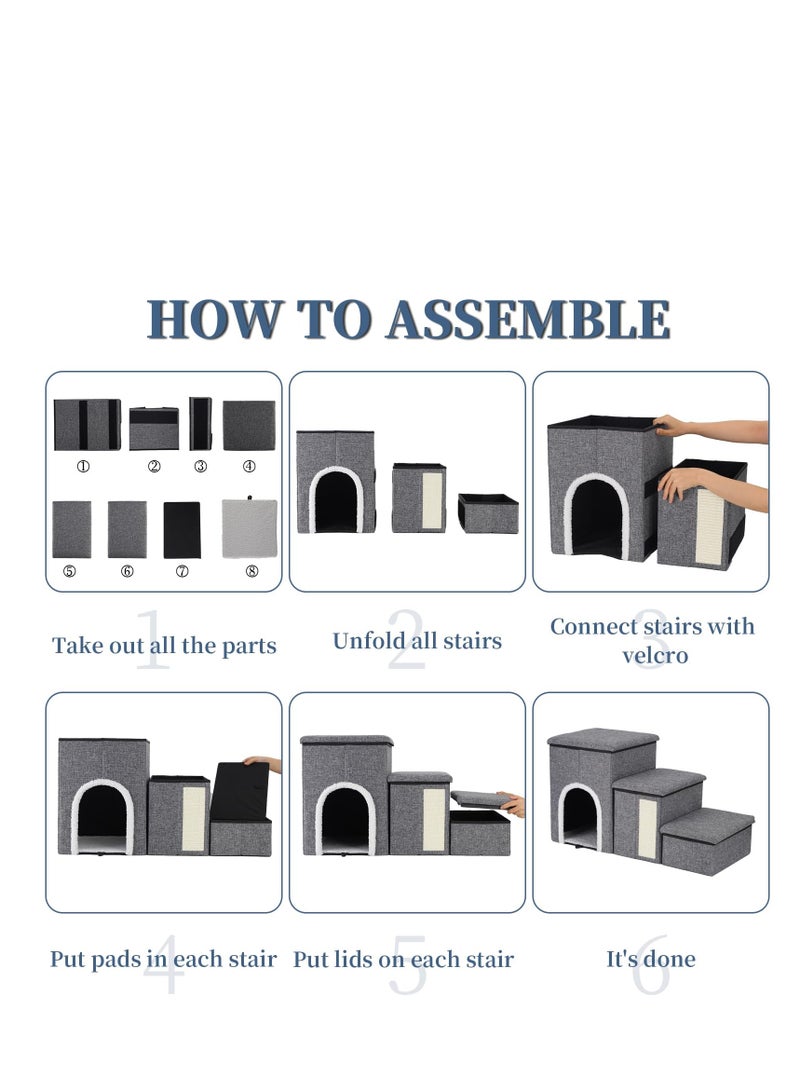 Generic Dog Stairs for High Beds，Foldable Pet Stairs for Small, Medium or Large Dogs，3 in 1 Pet Staircase with Storage， Storage for Beds or Sofas, Cat and Dog pet stairs, Up to 180 lbs  - Image 3