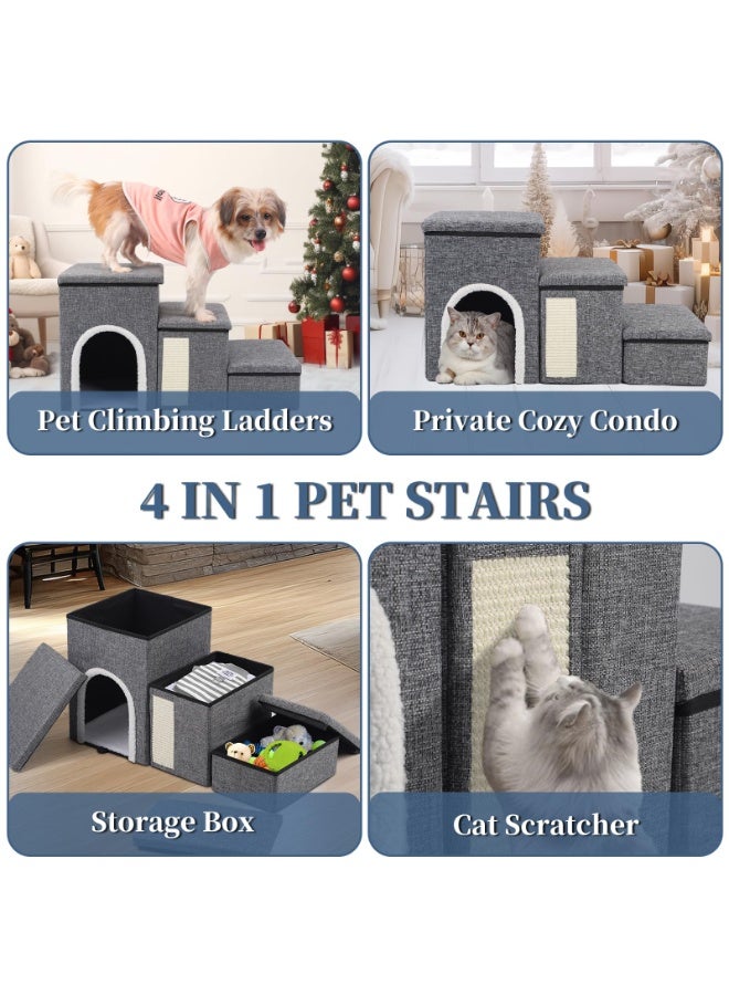 Dog Stairs for High Beds，Foldable Pet Stairs for Small, Medium or Large Dogs，3 in 1 Pet Staircase with Storage， Storage for Beds or Sofas, Cat and Dog pet stairs - Image 3