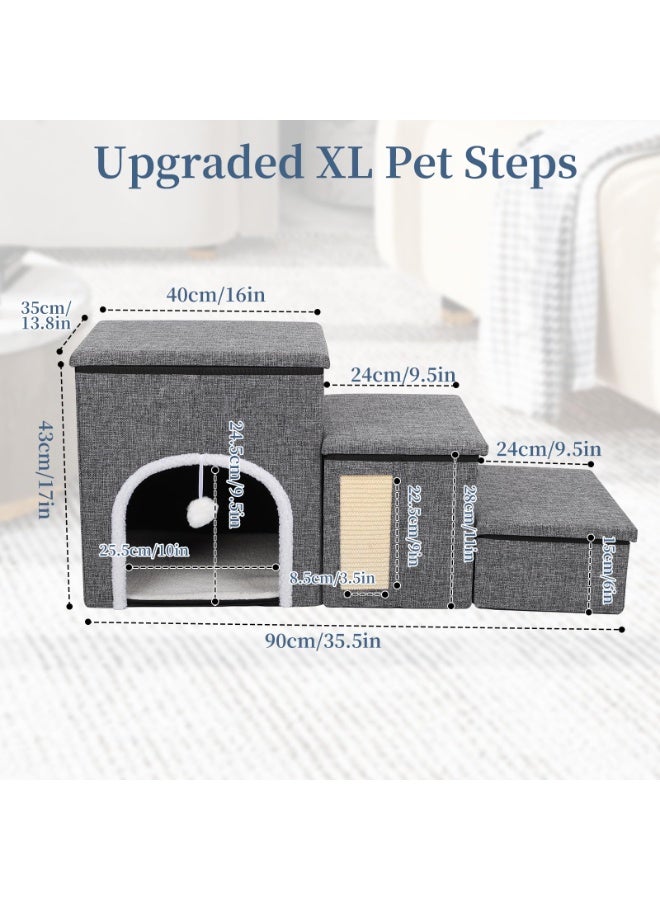 Dog Stairs for High Beds，Foldable Pet Stairs for Small, Medium or Large Dogs，3 in 1 Pet Staircase with Storage， Storage for Beds or Sofas, Cat and Dog pet stairs - Image 4