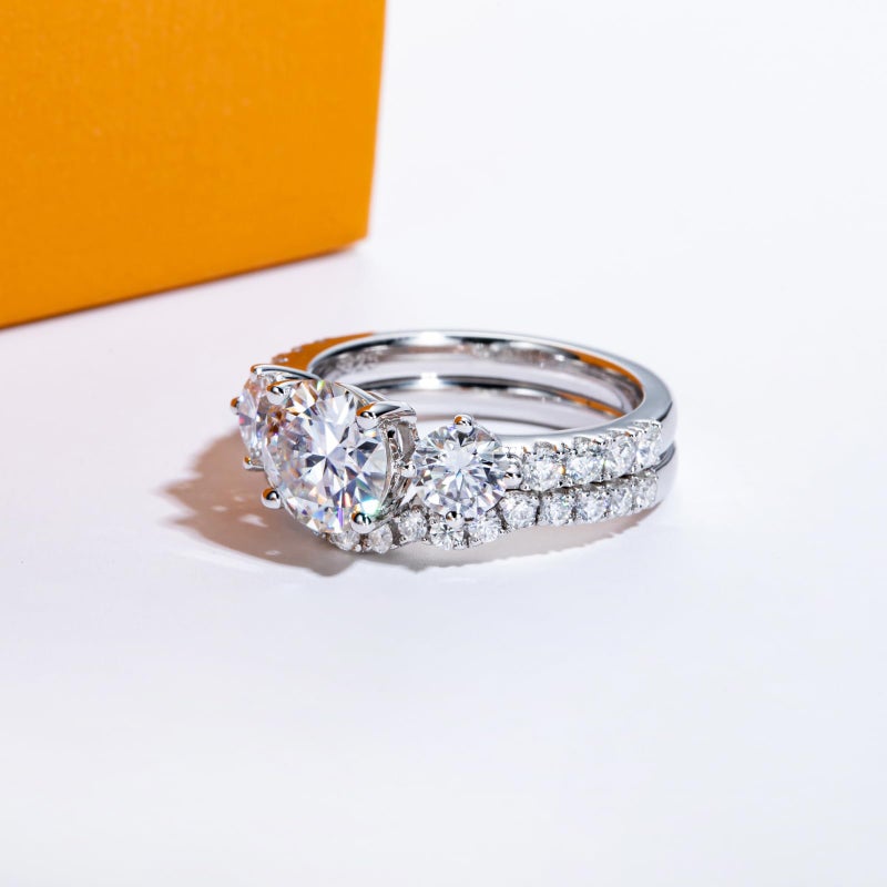 AimiIee Moissanite Wedding Rings Bridal Set 3.7CTTW D Color VVS1 Clarity Round Brilliant Cut Lab Created Diamond S925 Sterling Silver Wedding Band Engagement Rings Christmas Gift for Women with Certificate(7) - Image 4
