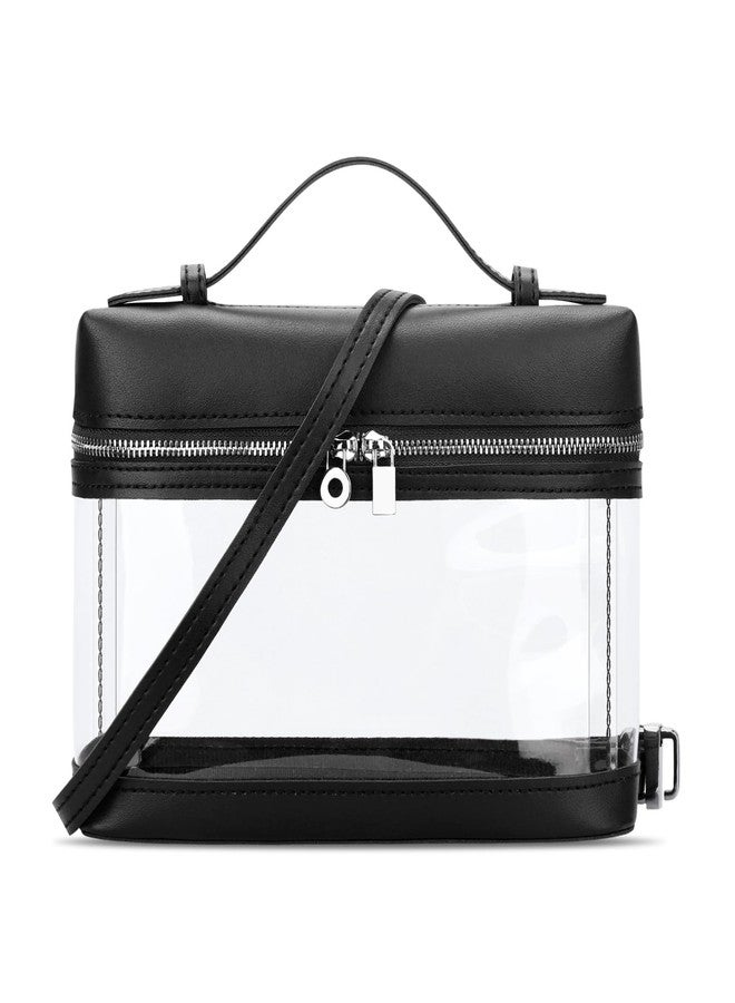 KKXIU Clear Crossbody Bags for Women Stadium Approved Vegan Leather Transparent Purses for Concerts Sports（black） - Image 3