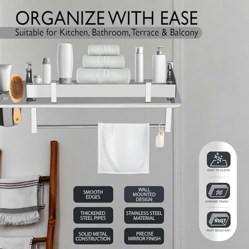 Pivalo 3 in 1 304 Grade Stainless Steel Bathroom Shelf Multipurpose Home Accessories Organizer Set Corner Wall Mount Rack with Mirror Finish Holder for Towel Soap & Toothbrush (Pack of 1) - Image 4