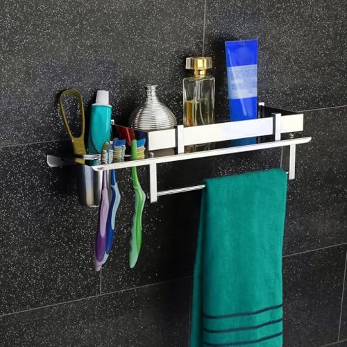 Pivalo 3 in 1 304 Grade Stainless Steel Bathroom Shelf Multipurpose Home Accessories Organizer Set Corner Wall Mount Rack with Mirror Finish Holder for Towel Soap & Toothbrush (Pack of 1) - Image 5