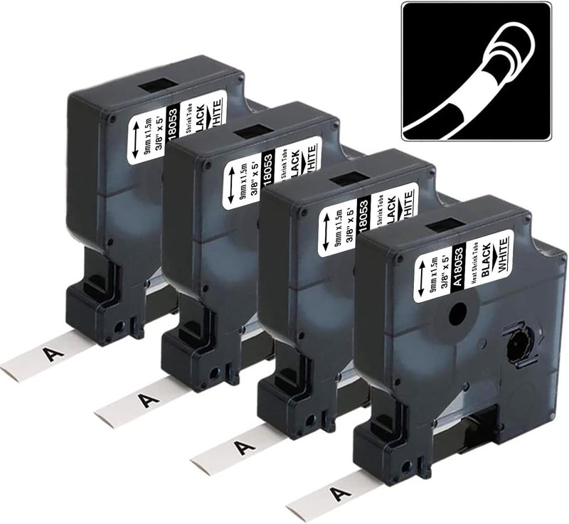 AONOMI Rhino 5200 Tape Replace for DYMO 18053 3/8" 9mm Black on White Heat Shrink Tube Labels Compatible with DYMO Rhino 4200, 5200, 5000, 6000 Label Maker,4-Pack - Image 1