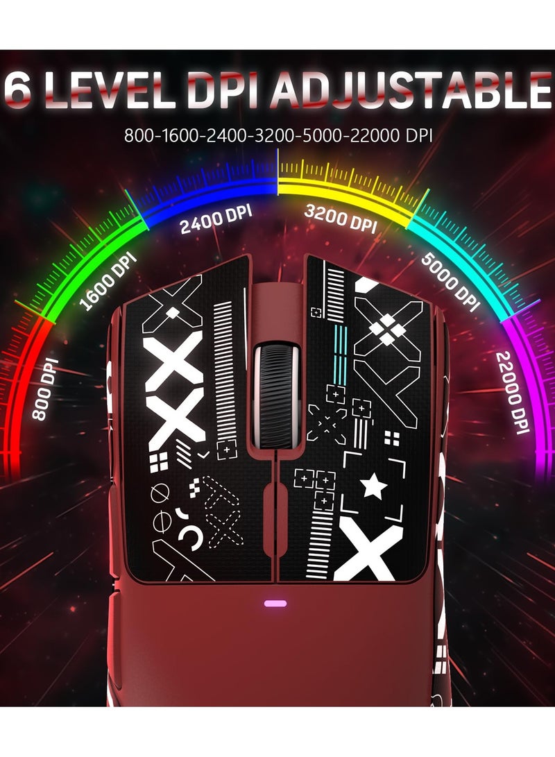 Attack Shark X11 Lightweight Wireless Gaming Mouse with RGB Charging Dock,Tri-Mode-2.4G/USB-C Wired/BT,22K DPI,PAW3311 Optical Sensor,HUYU Switch, 5 programmable Buttons for PC/Mac(Red&Sticker)  - Image 5