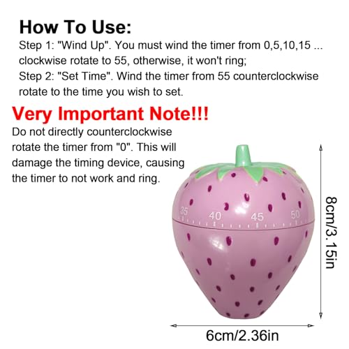 MonLiya Cute Fruit Cookie Kitchen Timer | Novelty Manual Cooking Alarm | Fun Shaped Mechanical Strawberry Windup for Home Desktop Decor - Image 3