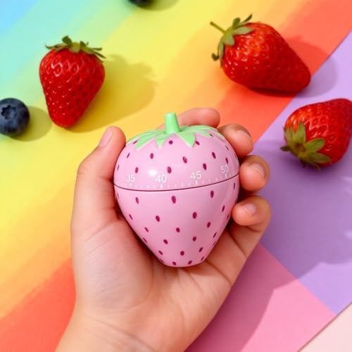 MonLiya Cute Fruit Cookie Kitchen Timer | Novelty Manual Cooking Alarm | Fun Shaped Mechanical Strawberry Windup for Home Desktop Decor - Image 2