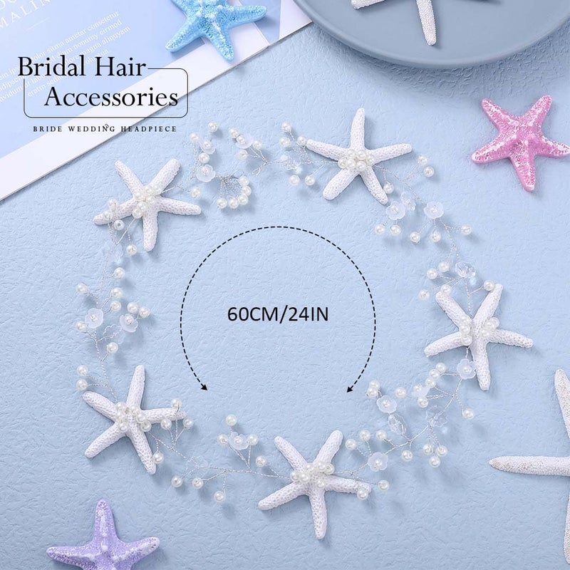 Unicra Starfish Bride Wedding Hair Vine Pearl Bridal Headband Headpiece Beach Wedding Hair Accessories for Women and Girls (A Silver) - Image 4