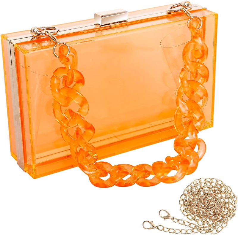 WJCD Women Clear Purse Acrylic Box Clutch Handbag, Small Transparent Crossbody Evening Bag Stadium Approved Gold Chain Strap - Image 1