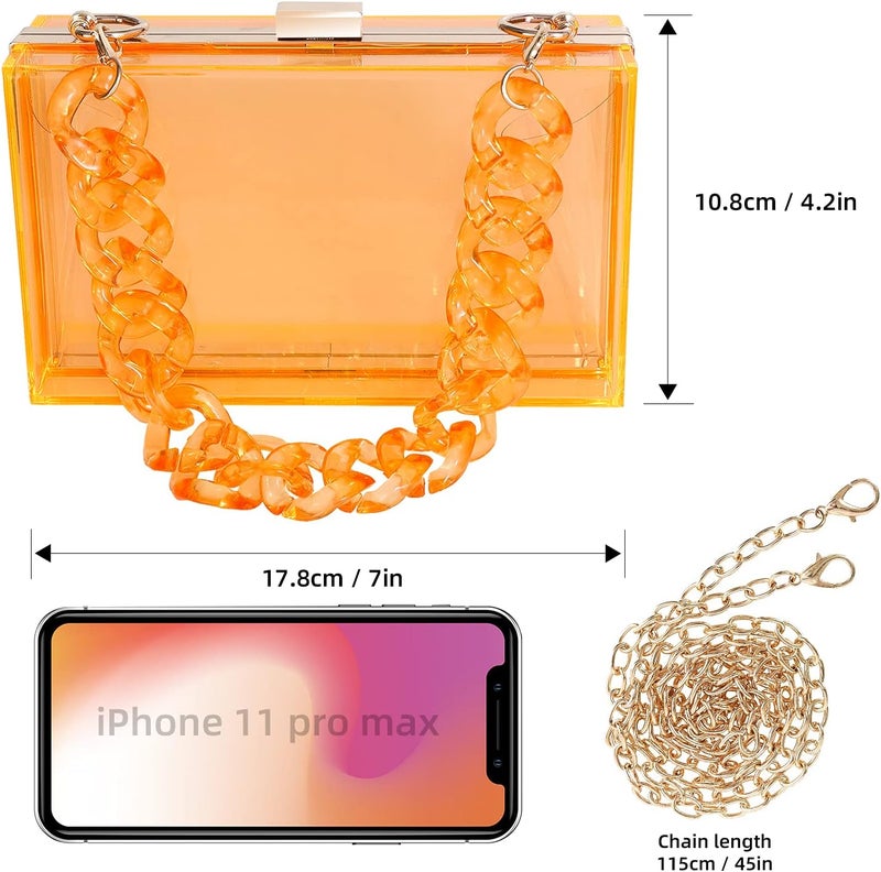 WJCD Women Clear Purse Acrylic Box Clutch Handbag, Small Transparent Crossbody Evening Bag Stadium Approved Gold Chain Strap - Image 2