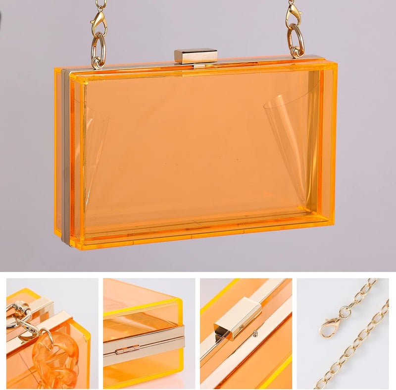 WJCD Women Clear Purse Acrylic Box Clutch Handbag, Small Transparent Crossbody Evening Bag Stadium Approved Gold Chain Strap - Image 3