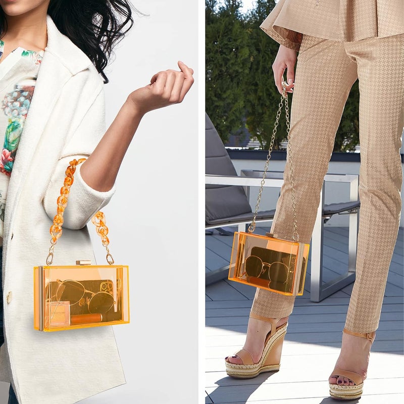 WJCD Women Clear Purse Acrylic Box Clutch Handbag, Small Transparent Crossbody Evening Bag Stadium Approved Gold Chain Strap - Image 4