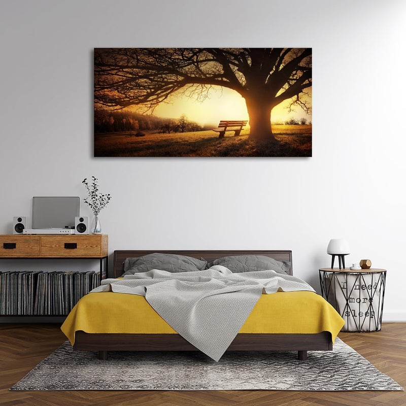Muolunna Wall Art Decor Canvas Print Picture Big Trees in Sunset 1 Panel Golden Sunset Forest Natural Landscape Painting Artwork for Living Room Bedroom Office Home Wall Decor Framed Ready to Hang - Image 2
