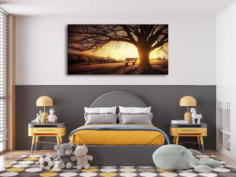 Muolunna Wall Art Decor Canvas Print Picture Big Trees in Sunset 1 Panel Golden Sunset Forest Natural Landscape Painting Artwork for Living Room Bedroom Office Home Wall Decor Framed Ready to Hang - Image 5