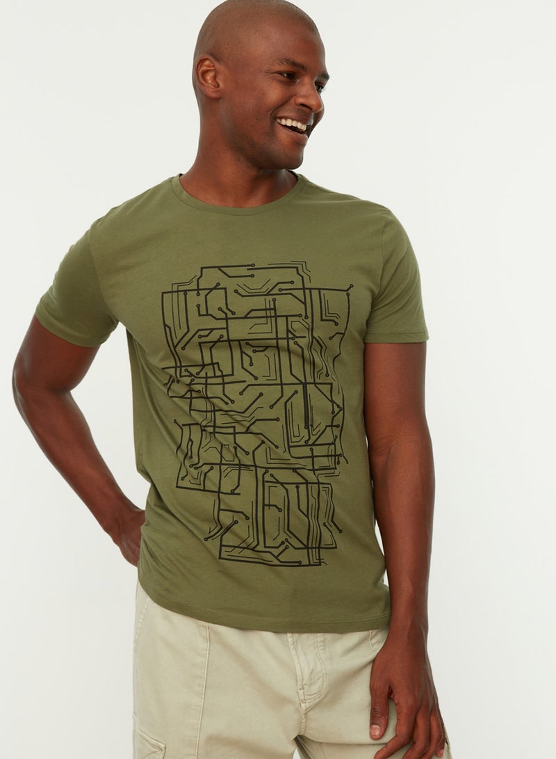 trendyol Khaki Slim Fit Printed Cotton T-Shirt - TMNSS20TS0088 - Image 5