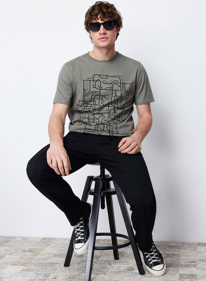 trendyol Khaki Slim Fit Printed Cotton T-Shirt - TMNSS20TS0088 - Image 3